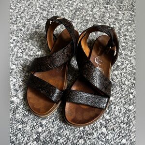 Tooled Leather Floral Embossed Sandals